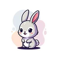 Obraz premium Cute vector flat design illustration of a happy cartoon bunny rabbit with big eyes and soft pastel background