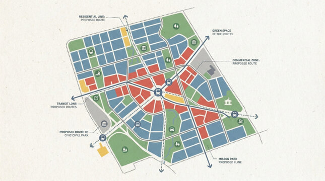 Urban planning map showing city development and zoning.