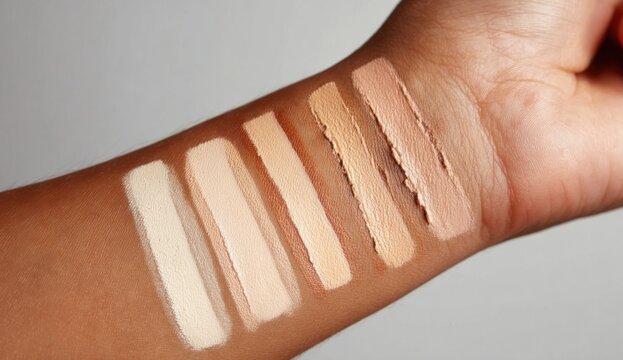 Swatches of Foundation Makeup Shades on Skin Tone Arm.