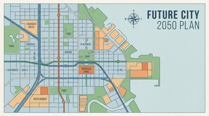 Fototapeta premium Future City 2050 Plan Urban Development Blueprint.