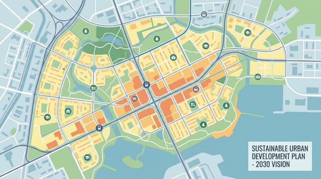 Urban development plan map showing city zoning and infrastructure.