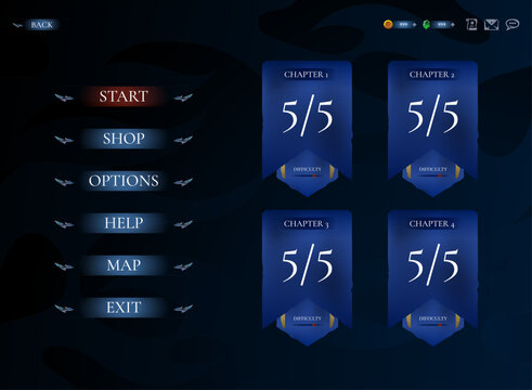 Fantasy Chapter Selection Interface With Progress Cards and RPG Game Menu UI