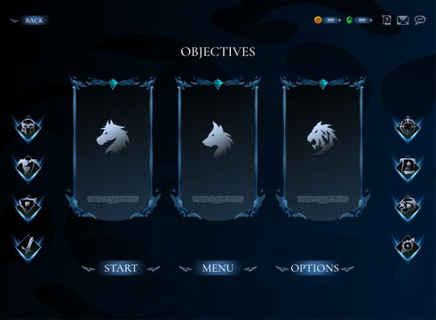 Fantasy RPG Objectives Interface With Quest Panels Mission Icons and Game UI