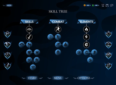 Fantasy RPG Skill Tree Interface With Combat Elements and Upgrade Progression UI