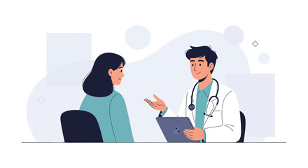 Fototapeta premium Doctor consulting patient, medical checkup, healthcare discussion, clinic scene