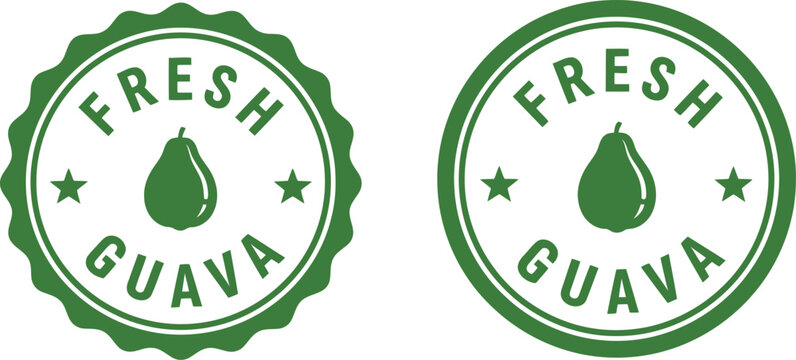 Green Fresh Guava Badge Labels Vector Set for Organic Fruit Packaging and Farmers Market Branding