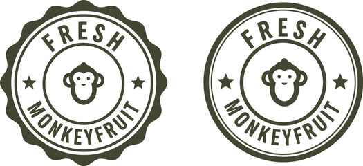 Obraz premium Vintage Fresh Monkeyfruit Logo Badges with Monkey Icon for Organic Food Branding and Packaging Design