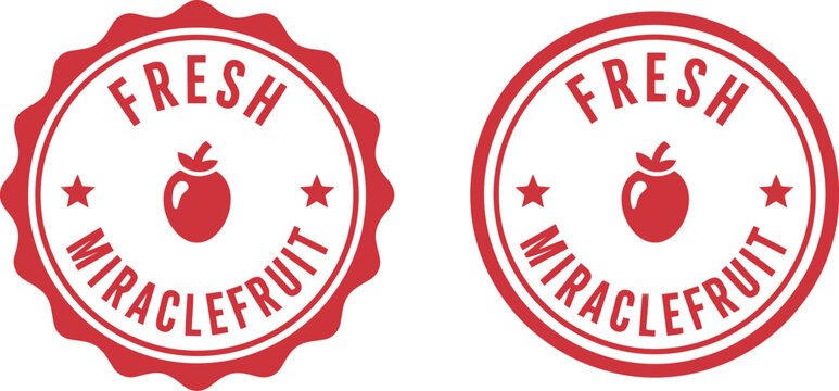 Red Fresh Miracle Fruit Badge Vector Icons for Organic Food Labels and Healthy Product Packaging