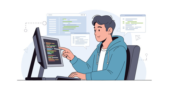 Programmer Coding on Computer, Software Development, Technology Concept