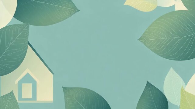 This clip displays a simple animation that features home shapes and leaves in different colors. The focus is on the change in colors and shapes within the frames
