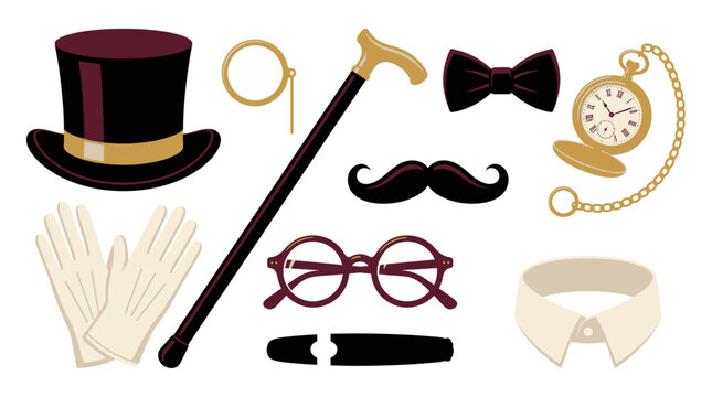 Retro Gentleman Fashion Props Vector Clipart Set