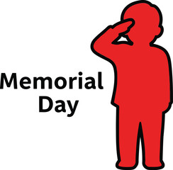 Obraz premium Red silhouette of a boy saluting with Memorial Day text for a patriotic holiday celebration or remembrance event