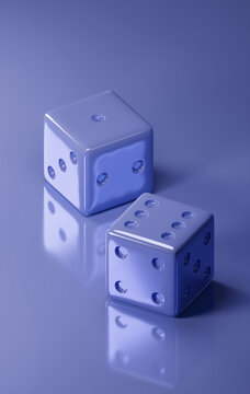 two Dark Periwinkle colored plastic dice placed on a Dark Periwinkle colored background
