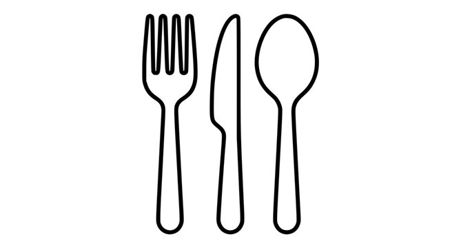 Cutlery vector outline with fork knife and spoon isolated on white background simple line art
