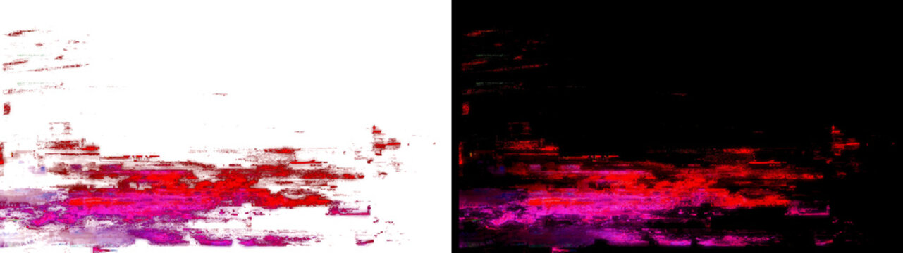 Deep red and purple digital glitch effect isolated on transparent background