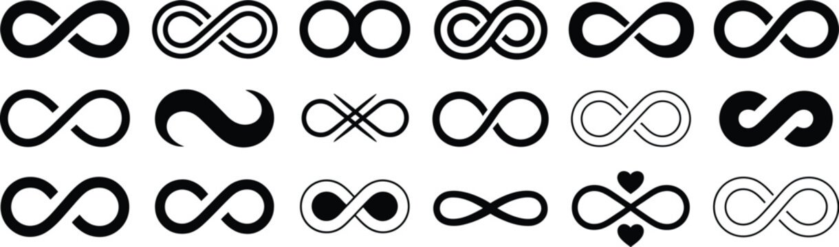 Infinity symbol icon collection isolated on white background endless loop vector illustration design set