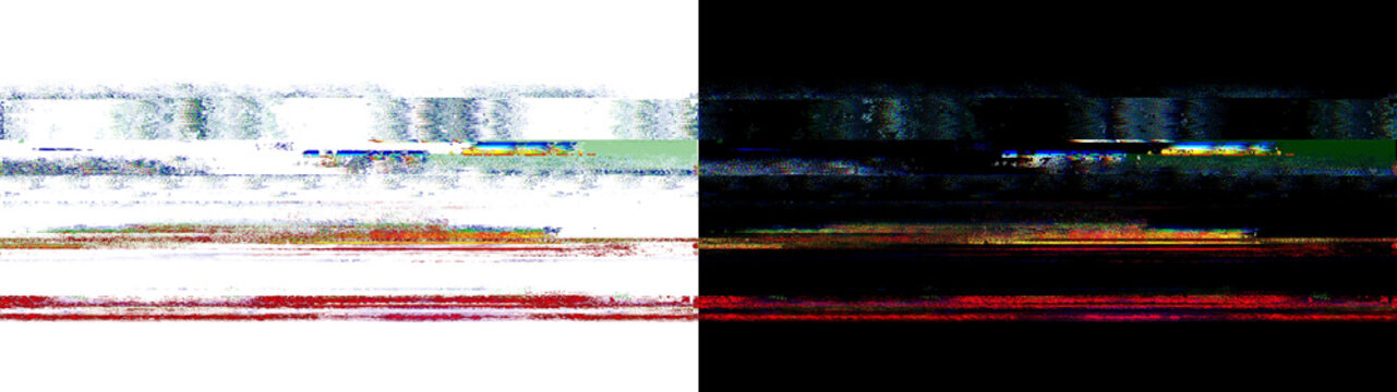 Multi-colored digital signal corruption texture isolated on transparent background cutout