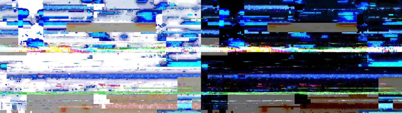 Blue digital screen corruption glitch effect isolated on transparent background