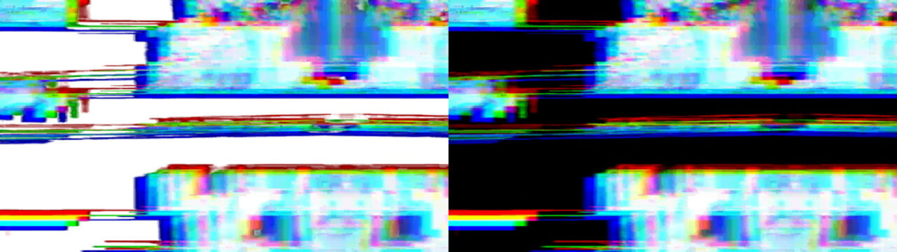 Intense flickering digital glitch blocks isolated on transparent background