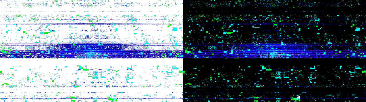 Dense blue and green pixelated digital noise patterns isolated on transparent background