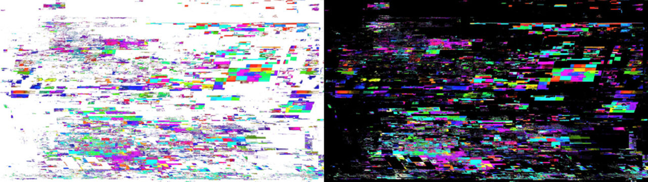 Multi colored digital artifacts and data corruption noise isolated on transparent background