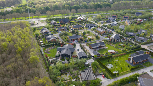 Eco Village Almere aerial views. Sustainable residential area.
