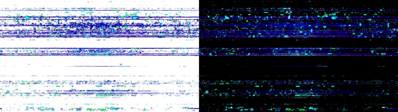 Blue and green pixel rain glitch pattern isolated on transparent background