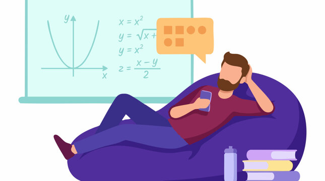 Relaxed student learning mathematics online on smartphone with equations