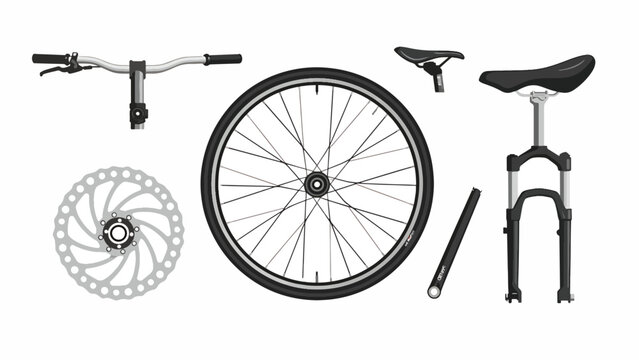 Bicycle parts on white background.