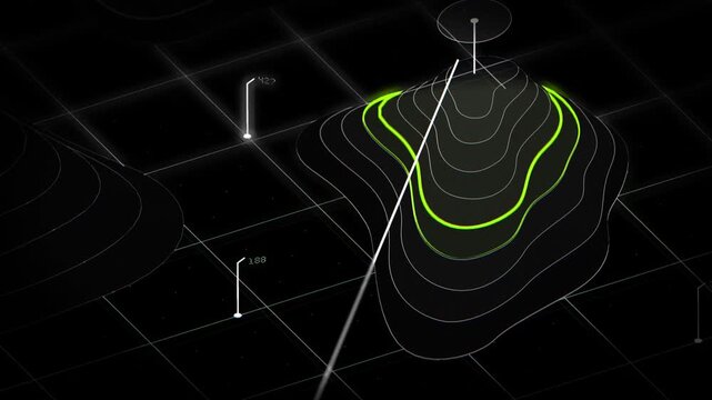 Network nodes connected by thin lines over a topographic digital landscape with green data points for global connectivity and advanced cloud computing concepts