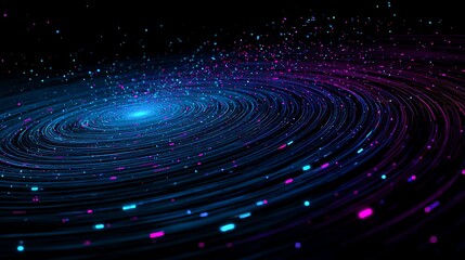 Obraz premium Digital data spiral with glowing blue and magenta particles swirling in deep space representation for technology and science visualization concepts and futuristic designs