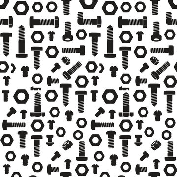 Seamless pattern of bolts and nuts vector graphic with black and white, hardware