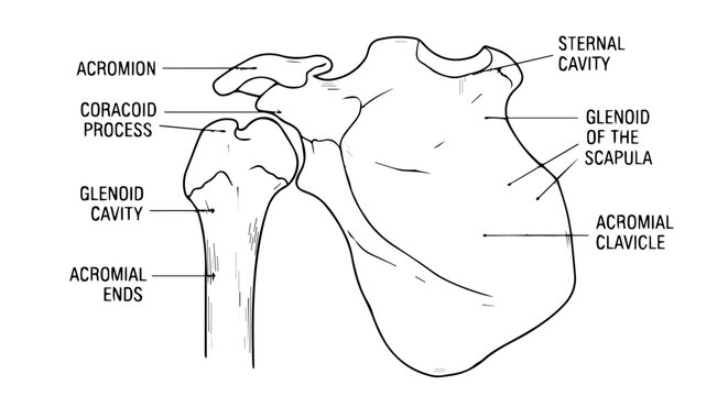 Anatomical Diagram of the Shoulder Joint Highlighting Acromion and Glenoid Structures in the Scapula.
