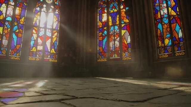 ステンドグラスに降り注ぐ光線が揺れるループ