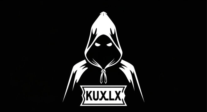 Mysterious hooded figure with glowing eyes and KUXLX logo.