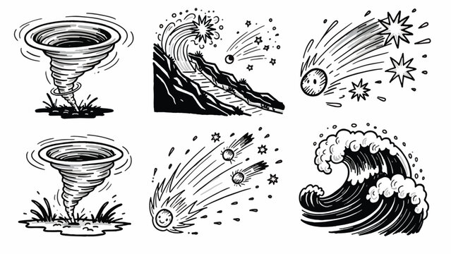 Tornado and wave weather phenomena icons.