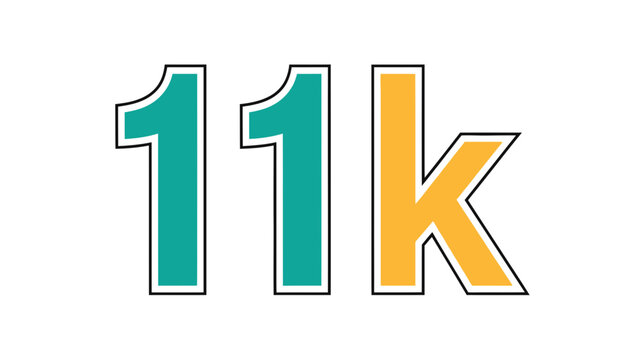 11k Number Text Graphic Isolated on White Background for Social Media Milestone and Digital Marketing