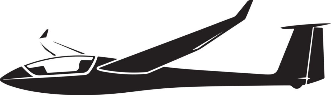 Glider, sailplane, aircraft silhouette, black, vector, aviation icon