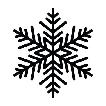 Black snowflake icon on white background for winter or Christmas design  simple symmetrical graphic
