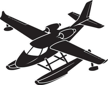 Seaplane, airplane, float plane, black, vector illustration, aircraft, transportation, travel