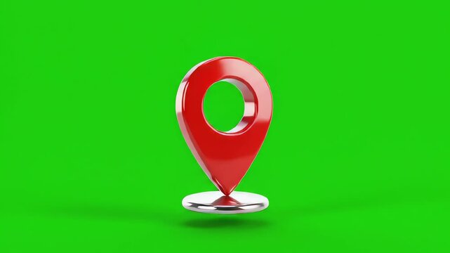 Glossy red navigation marker symbol floating above a vibrant surface representing digital wayfinding and geospatial tracking technology concepts for mobile application software and travel