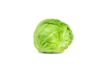Fototapeta premium Fresh green cabbage isolated on white background. Organic vegetable with natural texture. Healthy food concept.