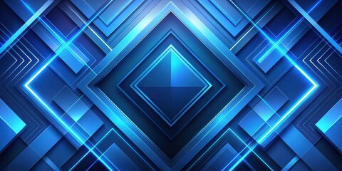 Fototapeta premium Abstract Blue Geometric Shapes with Glowing Lines and Overlapping Layers