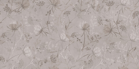 Vintage floral pattern on textured beige background, elegant botanical wallpaper design, rustic wildflower motif for interior decor and textile printing © PK