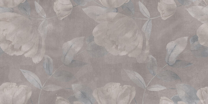 Vintage floral wallpaper texture, muted grey rose pattern on aged paper, antique botanical background for interior design and scrapbooking