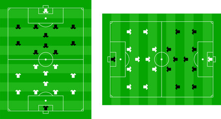 Soccer field set. Football pitch. Black outline court and stadium on white background. Football match, league scheme. © Volodymyr