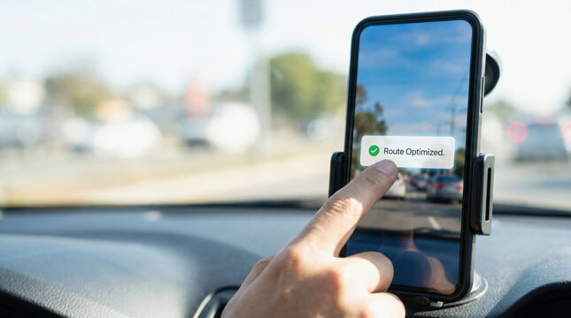 Delivery driver fuel expense on road route optimized app