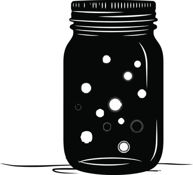 Mason Jar with Glowing Fireflies Silhouette