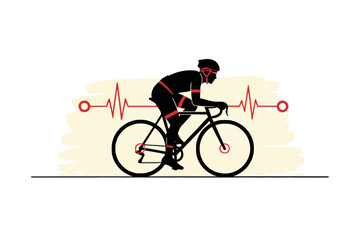Obraz premium Cyclist Silhouette Riding Road Bike with Heartbeat Line Illustration