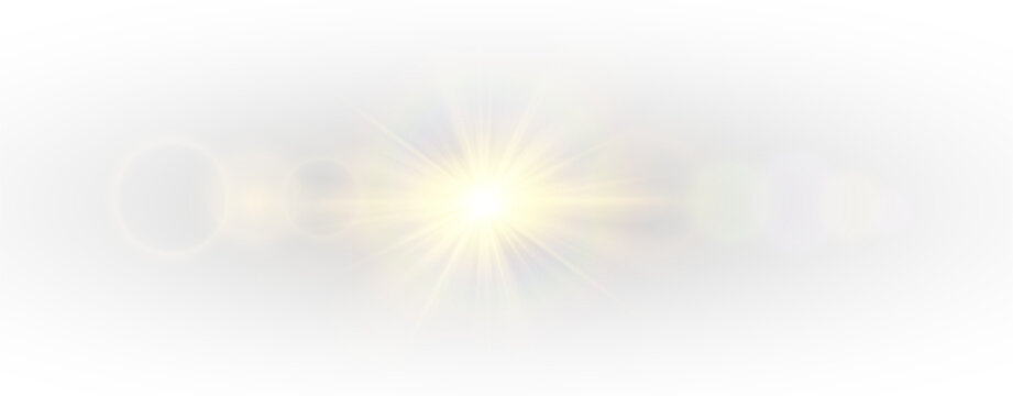 Glowing sunbeam PNG vector with radiant flare and shimmering light rays creating abstract sunrise background with beautiful optical design elements
